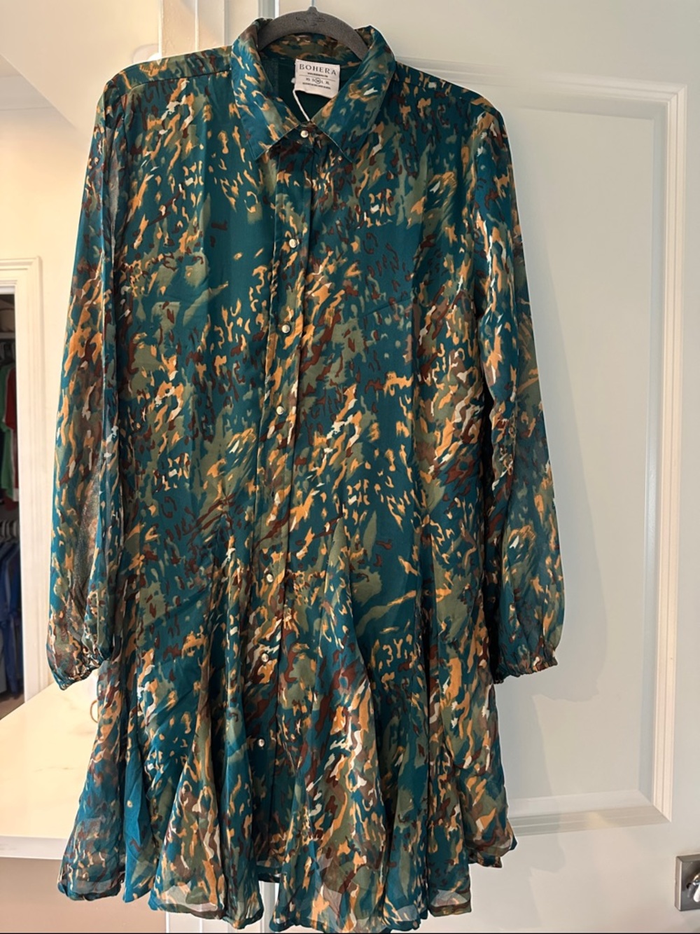 BOHERA NWT Teal Multi-Color Printed Long-Sleeve Dress Boutique